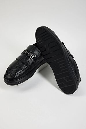 Tonny Black Erkek Siyah Rahat Kalıp Deri Erkek Loafer