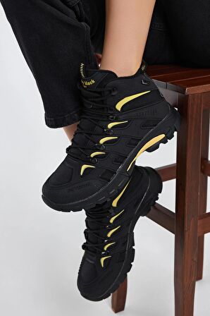 Tonny Black Unisex Siyah Sarı Rahat Kalıp Suı İtici Özellikli Bağcıklı Bot