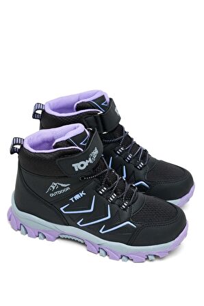 Tonny Black Çocuk Unisex Siyah Lila Rahat Kalıp Renkli Taban Bot