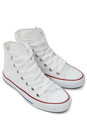 Tonny Black Çocuk Unisex Beyaz Rahat Kalıp Bağcıklı Uzun Spor Ayakkabı