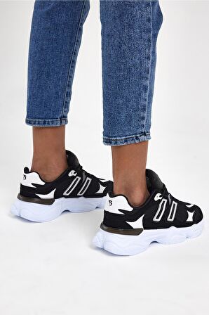 Tonny Black Unisex Siyah Beyaz Rahat Kalıp Senaker Ayakkabı