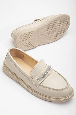 Tonny Black Kadın Ten Cilt Rahat Kalıp Önü Sarmal Taşlı Günlük Loafer