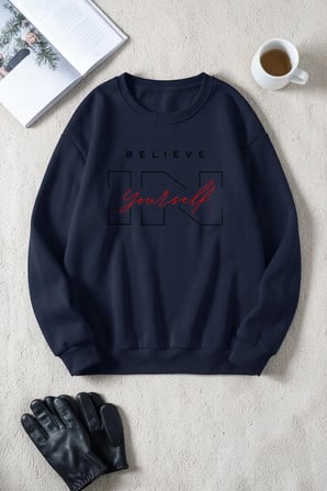 Unisex Inyourself Baskılı Bisiklet Yaka Sweatshirt