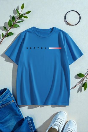 Unisex Boston Tasarım Basklı Tshirt