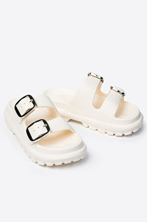 Çift Tokalı Kadın Eva Kalın Taban Terlik