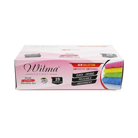 Wilma Secret Mikrofiber Temizlik Bezi Kutulu 25 Adet – Yeniden Kullanılabilir Mikrofiber Bezler 30X30CM 180GSM - Pembe – Araç, Mutfak, Banyo, Ofis