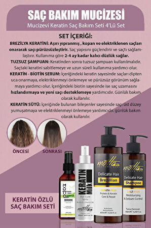 Motto Plus Professional Keratin Bakımı Saç Bakım Mucizesi 4'lü Set (Keratin - Şampuan - Keratin&Biotin Serum - Keratin Sütü)