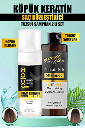 Motto Plus Professional Düzleştirici Köpük Keratin Botox ve Tuzsuz Şampuan 2'li Saç Bakım Seti