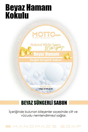 Beyaz Sabun Kokulu Doğal Oval Süngerli Hamam Sabunu 135 Gr.