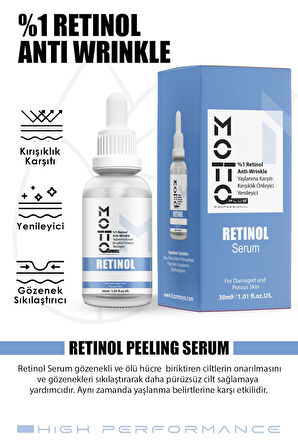 Motto Plus Professional %1 RETİNOL Kırışıklık Önleyici -Gözenek Sıkılaştırıcı Üst Düzey Yenileyici Peeling Bakım Serumu 30ml