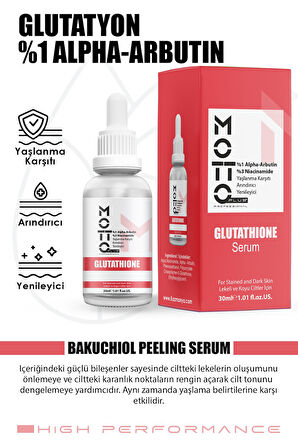 Motto Plus Professional GLUTATYON %1 Alpha-Arbutin ve %3 Niacinamide Üst Düzey Arındırıcı Yaşlanma Karşıtı Bakım Serumu 30ml
