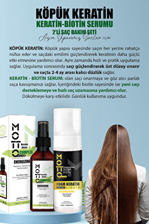 Motto Plus Professional Saç Pürüzsüzleştirici Ve Düzleştirici 2'li Saç Bakım Seti (Köpük Keratin - Keratin & Biotin Serum)