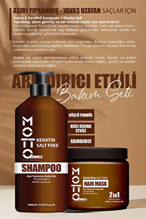 Motto Plus Professional Yavaş Uzayan - Aşırı Yıpranmış Saçlar İçin Tuzsuz Keratinli 2'li Saç Bakım Seti (Şampuan - Maske)