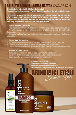 Motto Plus Professional Yavaş Uzayan-Aşırı Yıpranmış Saçlar İçin Tuzsuz Keratinli 3'lü Saç Bakım Seti (Şampuan-Maske-Serum)