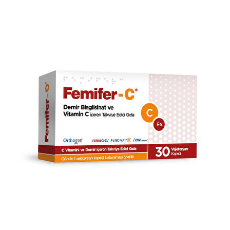 Femifer-C Demir Bisglisinat ve Vitamin C İçeren Takviye Edici Gıda 30 Kapsül