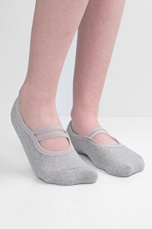 Mısırlı Kadın Kaydırmaz 2 Çift Gri Üstü Lastikli Pilates ve Yoga Çorabı - M-2210-G