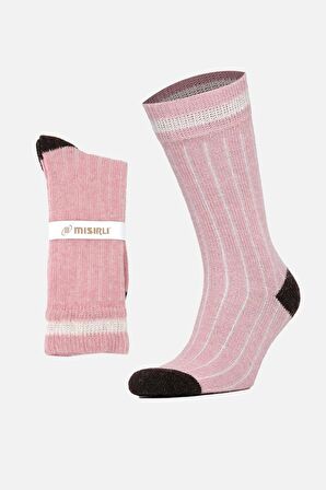 Mısırlı Kadın Alpaka Yünü Kışlık Çemberli Tekli Pembe Soket Çorap - M-3093-P