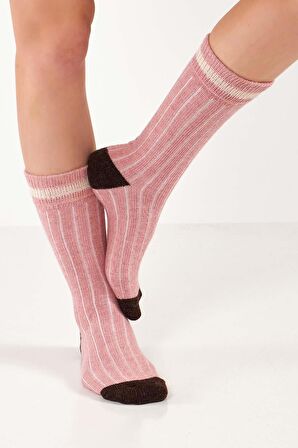 Mısırlı Kadın Alpaka Yünü Kışlık Çemberli Tekli Pembe Soket Çorap - M-3093-P
