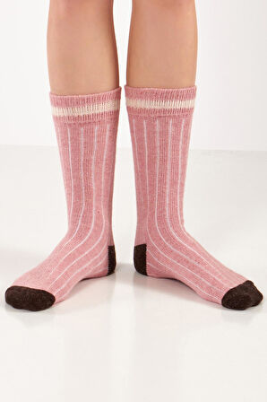 Mısırlı Kadın Alpaka Yünü Kışlık Çemberli Tekli Pembe Soket Çorap