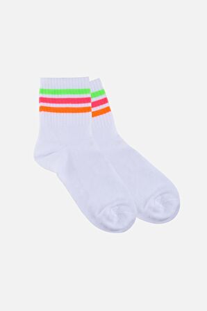 Mısırlı Kadın Pamuklu Tekli Beyaz Neon Soket Çorap - M-NEON-B
