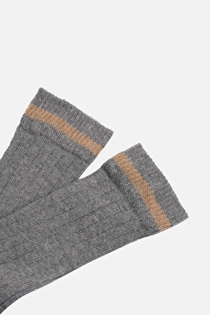 Mısırlı Unisex Alpaka Yünü Kışlık Çemberli Tekli Gri Soket Çorap