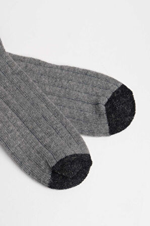 Mısırlı Unisex Alpaka Yünü Kışlık Çemberli Tekli Gri Soket Çorap