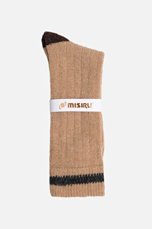 Mısırlı Unisex Alpaka Yünü Kışlık Çemberli Tekli Bej Soket Çorap