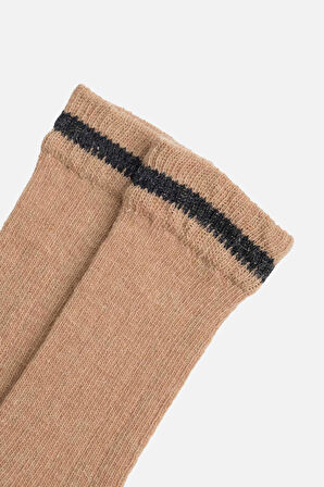 Mısırlı Unisex Alpaka Yünü Kışlık Çemberli Tekli Bej Soket Çorap