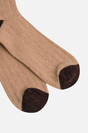 Mısırlı Unisex Alpaka Yünü Kışlık Çemberli Tekli Bej Soket Çorap