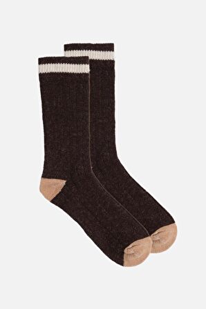 Mısırlı Unisex Alpaka Yünü Kışlık Çemberli Tekli Kahverengi Soket Çorap - M-3093-K
