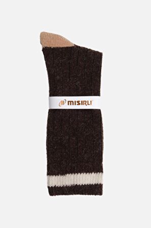 Mısırlı Unisex Alpaka Yünü Kışlık Çemberli Tekli Kahverengi Soket Çorap - M-3093-K