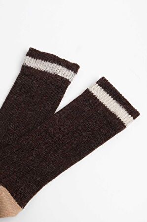 Mısırlı Unisex Alpaka Yünü Kışlık Çemberli Tekli Kahverengi Soket Çorap - M-3093-K