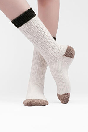 Mısırlı Kadın Kuzu Yünü Tekli Ekru Soket Çorap M 75001 E