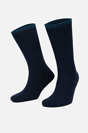 Mısırlı Erkek Kuzu Yünü (Lambswool) Tekli Lacivert Soket Çorap M 65001 L