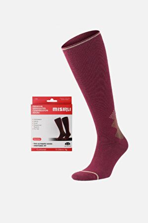 Mısırlı Unisex Merino Yünü Kışlık Tekli Bordo/Bej Compression Çorap - M COMP BB