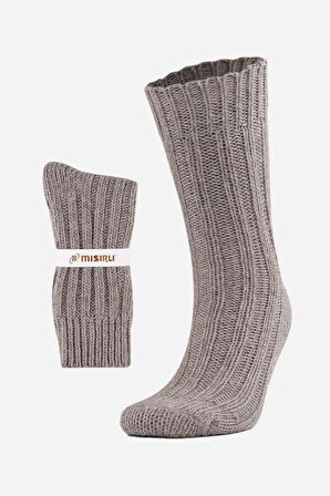 Mısırlı Unisex 5 Kat Alpaka Yünü Kışlık Tekli Bej Soket Çorap - M-3094-B