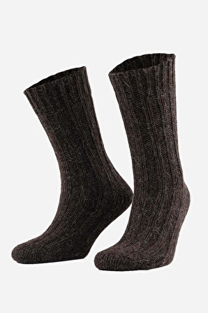 Mısırlı Unisex 5 Kat Alpaka Yünü Kışlık Tekli Kahverengi Soket Çorap