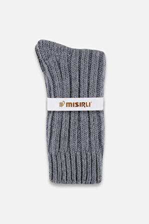 Mısırlı Unisex 5 Kat Alpaka Yünü Kışlık Tekli Gri Soket Çorap