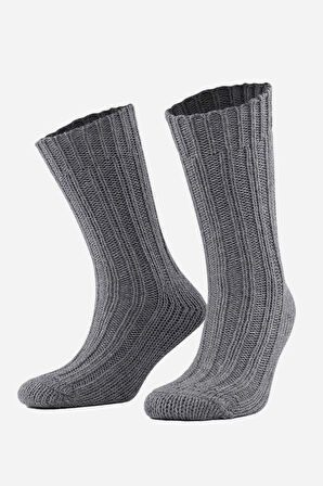 Mısırlı Unisex 5 Kat Alpaka Yünü Kışlık Tekli Gri Soket Çorap