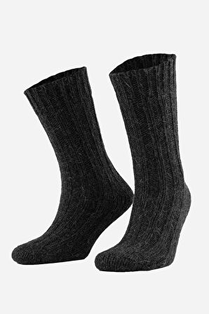 Mısırlı Unisex 5 Kat Alpaka Yünü Kışlık Tekli Antrasit Soket Çorap