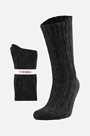 Mısırlı Unisex 5 Kat Alpaka Yünü Kışlık Tekli Antrasit Soket Çorap - M-3094-A