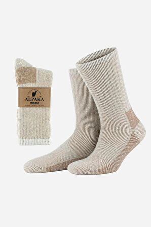 Mısırlı Unisex Alpaka Yünü Havlu Kışlık Ekru/Bej Soket Çorap - M 6006-EB