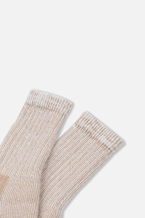 Mısırlı Unisex Alpaka Yünü Havlu Kışlık Ekru/Bej Soket Çorap - M 6006-EB