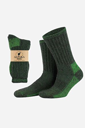 Mısırlı Unisex Alpaka Yünü Havlu Kışlık Kahve/Yeşil Soket Çorap - M 6006-KY