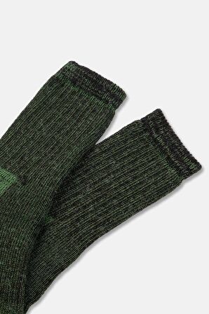 Mısırlı Unisex Alpaka Yünü Havlu Kışlık Kahve/Yeşil Soket Çorap - M 6006-KY