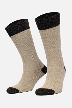 Mısırlı Erkek Alpaka Yünü Kışlık 2 Çift Bej/Kahve Soket Çorap - M 3096 BK