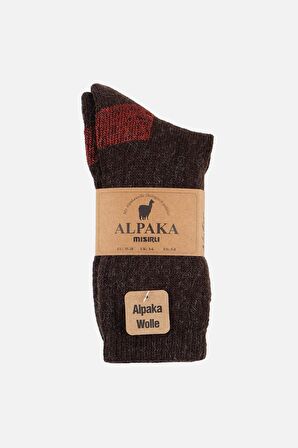 Mısırlı Unisex Alpaka Yünü Havlu Kışlık Kahve/Kırmızı Soket Çorap - M 6005-KK