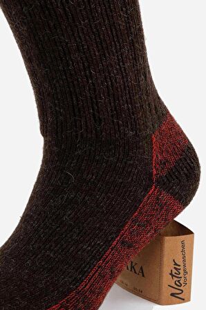 Mısırlı Unisex Alpaka Yünü Havlu Kışlık Kahve/Kırmızı Soket Çorap - M 6005-KK