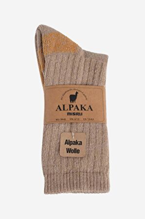 Mısırlı Unisex Alpaka Yünü Havlu Kışlık Bej/Oranj Soket Çorap - M 6005-BO