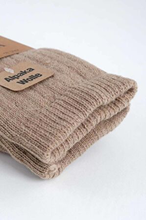 Mısırlı Unisex Alpaka Yünü Havlu Kışlık Bej/Oranj Soket Çorap - M 6005-BO